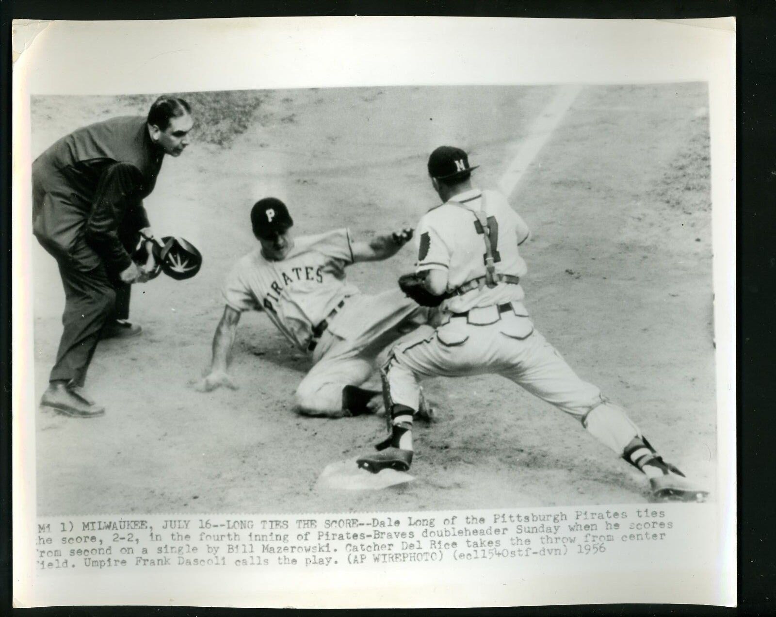 Dale Long Del Rice Frank Dascoli 1956 Press Photo Poster painting Pittsburgh Pirates Braves