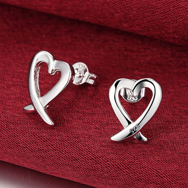 DOTEFFIL 925 Sterling Silver Hollow Heart Stud Earrings For Woman Jewelry