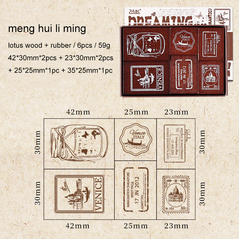 Wooden Stamp - 6 Pcs/box The Seal of Elegance Series Vintage 