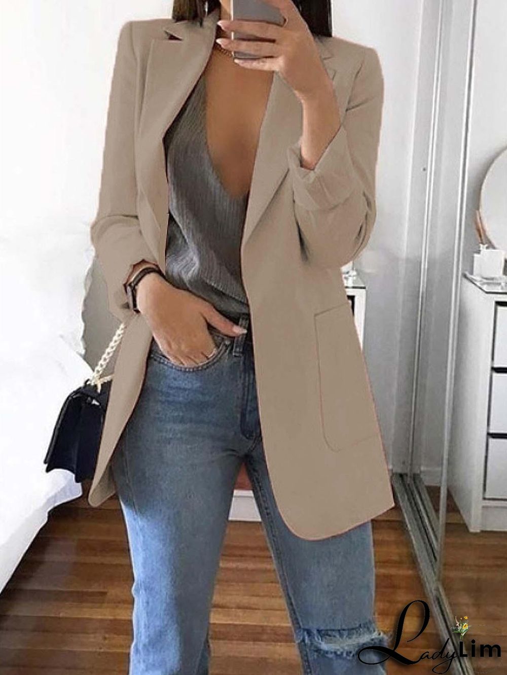 Laper Collar Double Button Pocket Side Pea Coat