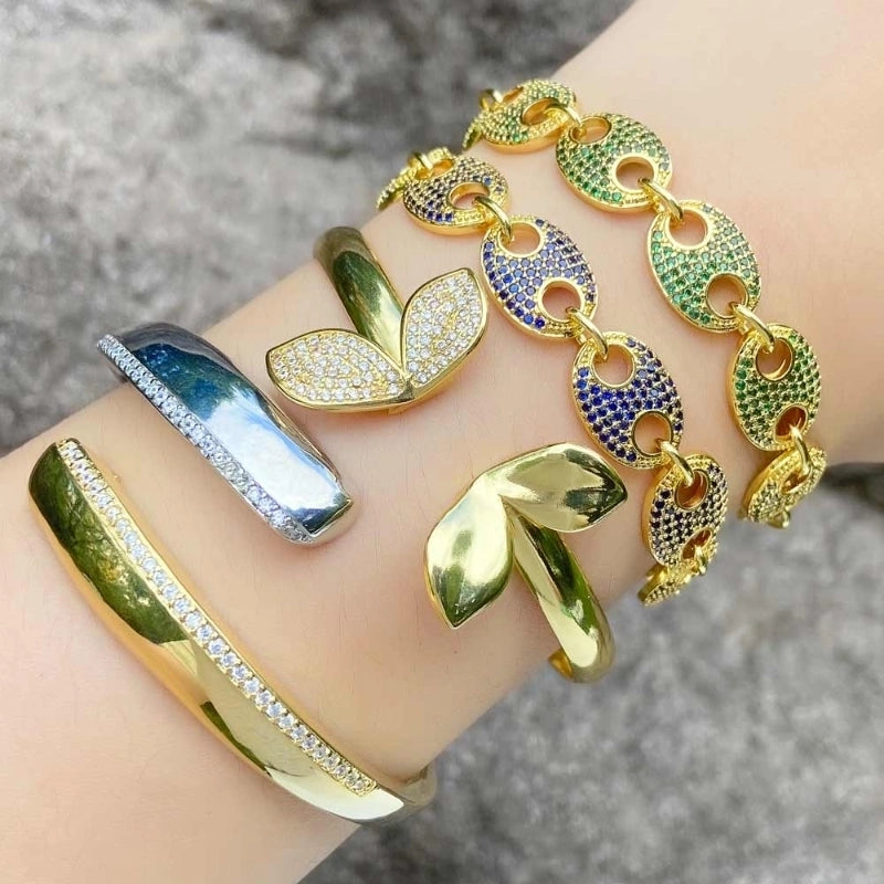 Copper 18K Gold Plated Inlay Butterfly Zircon Bracelets Bangle