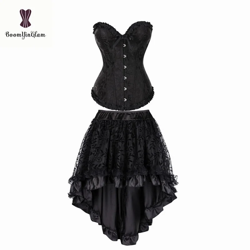 Plus Size Victorian Asymmetrical Ruffled Satin Lace Trim Gothic Skirts Women Corset Vintage Steampunk Skirt 937#