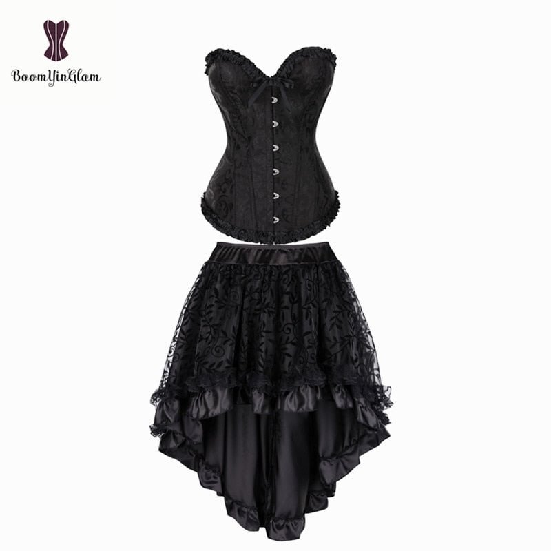 Plus Size Victorian Asymmetrical Ruffled Satin Lace Trim Gothic Skirts Women Corset Vintage Steampunk Skirt 937#