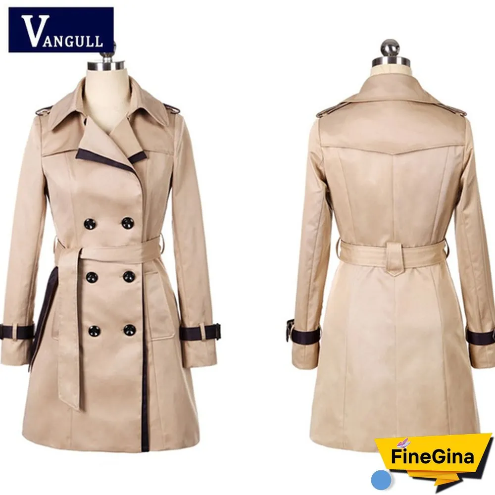 Vangull Brand Trench Coat for Women Turn-Down Collar Double Breasted Long Coats Plus Size