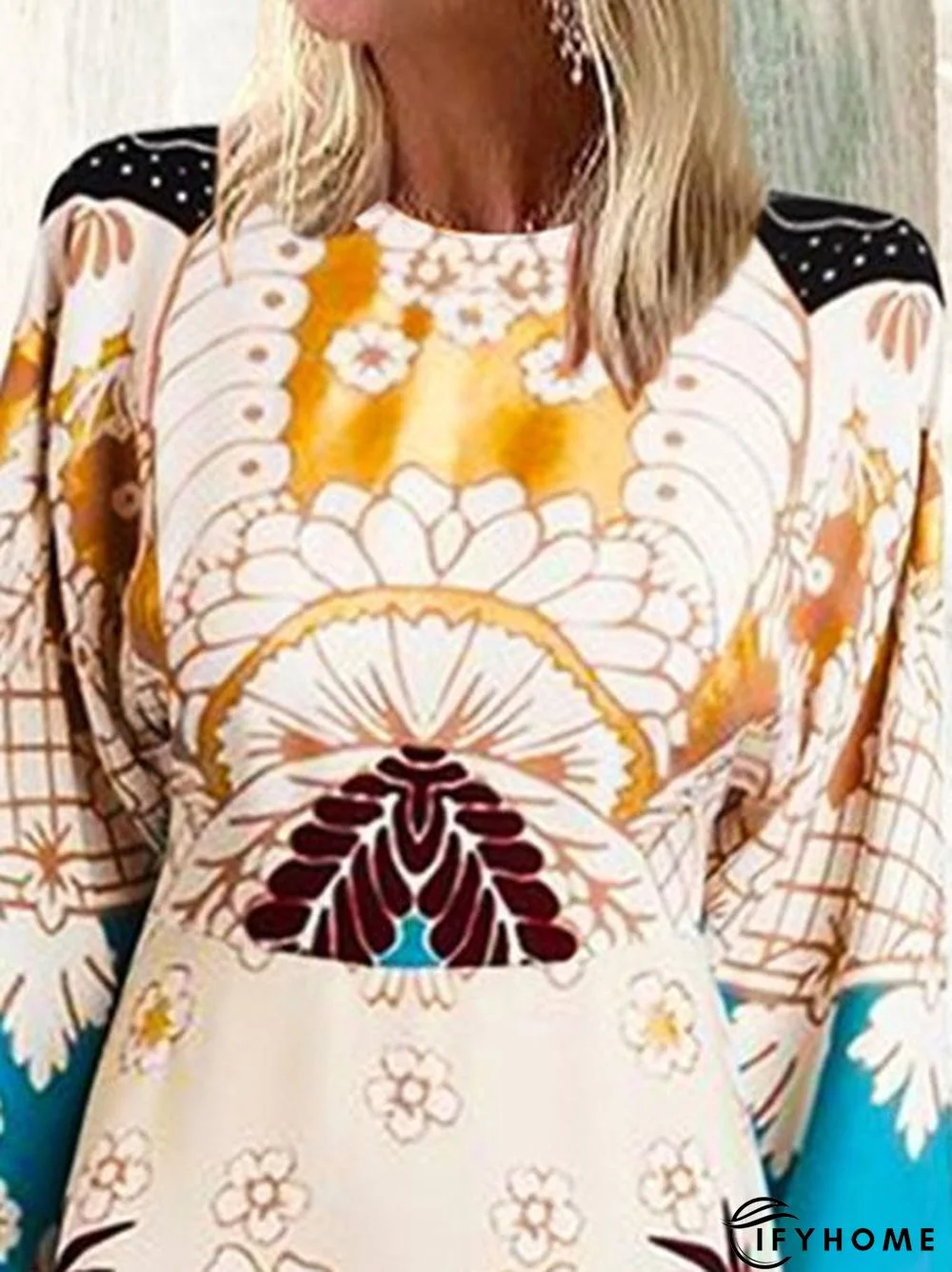 Cotton-Blend Half Sleeve Vintage Weaving Dress | IFYHOME