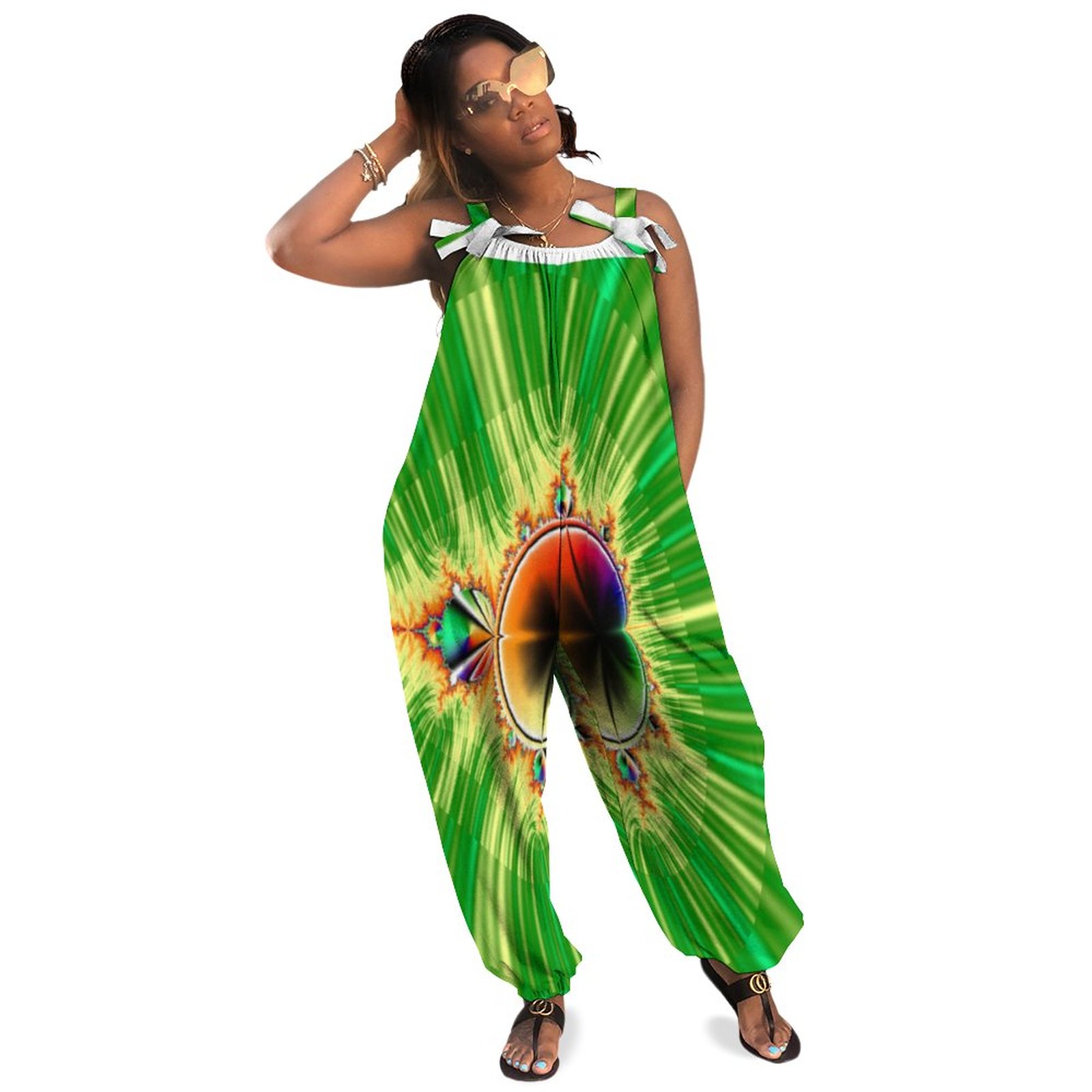 Women Plus Size Jumpsuit Summer Loose Harem Pants Fractal Leafs Print Boho Casual 2 Piece Set with Pockets 95 Polyester 5 Spandex