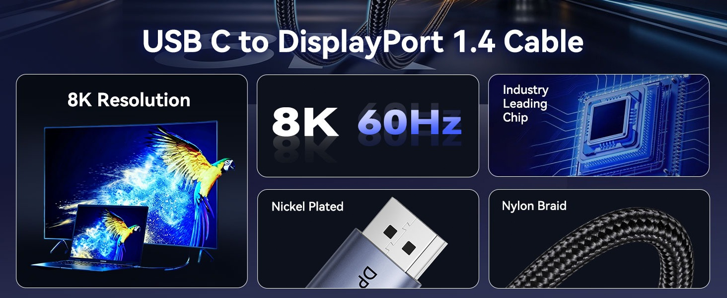 USB C to Display Port 1.4 Cable