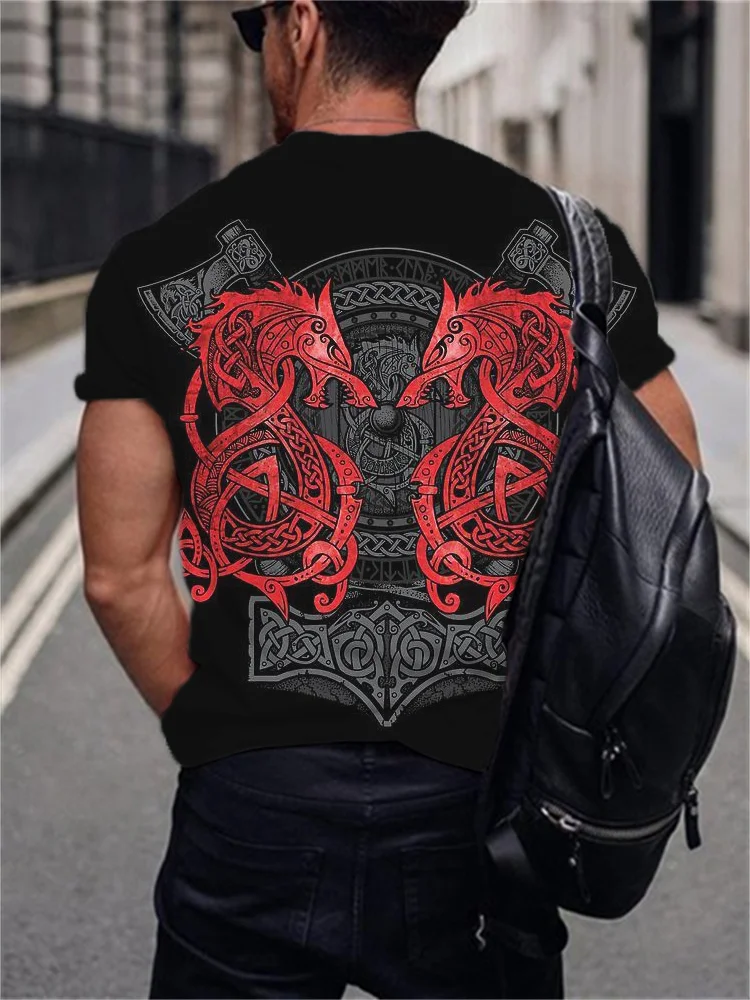 BrosWear Men's Fenrir Viking Shield Round Neck T Shirt
