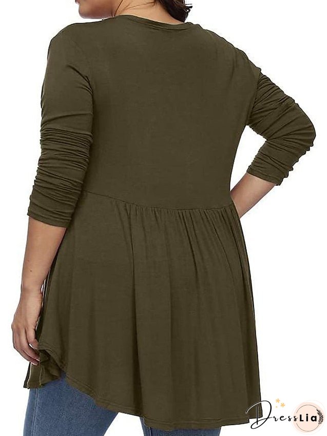 T shirt Tee Light Blue claret Deep Purple Plain Button Flowing tunic Long Sleeve Daily Weekend Basic V Neck Long Plus Size L for Women