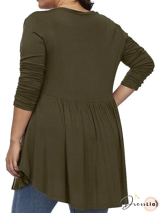 T shirt Tee Light Blue claret Deep Purple Plain Button Flowing tunic Long Sleeve Daily Weekend Basic V Neck Long Plus Size L for Women