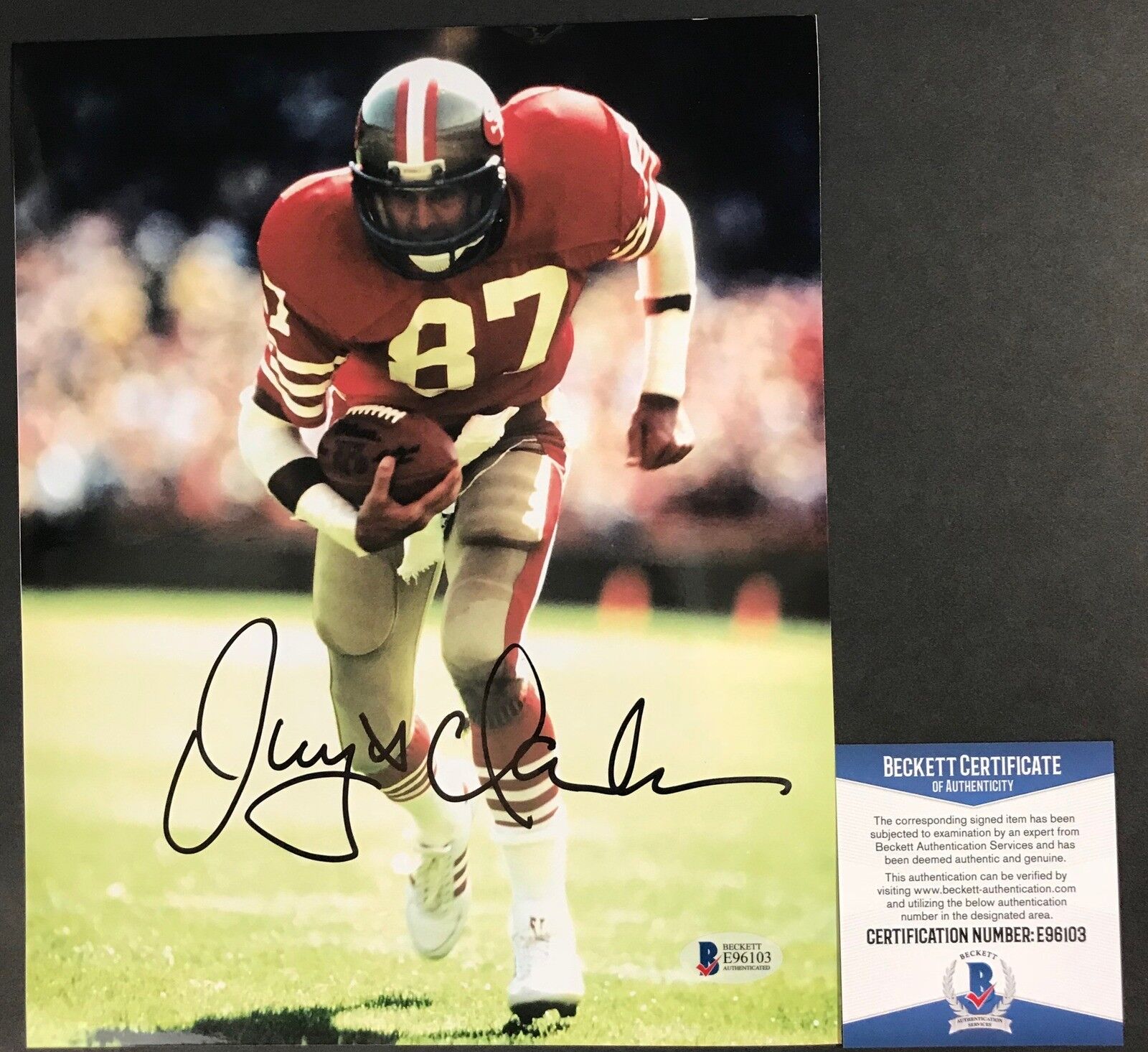 THE CATCH!!! Dwight Clark Signed SAN FRANCISCO 49ERS 8x10 Photo Poster painting #2 Beckett BAS