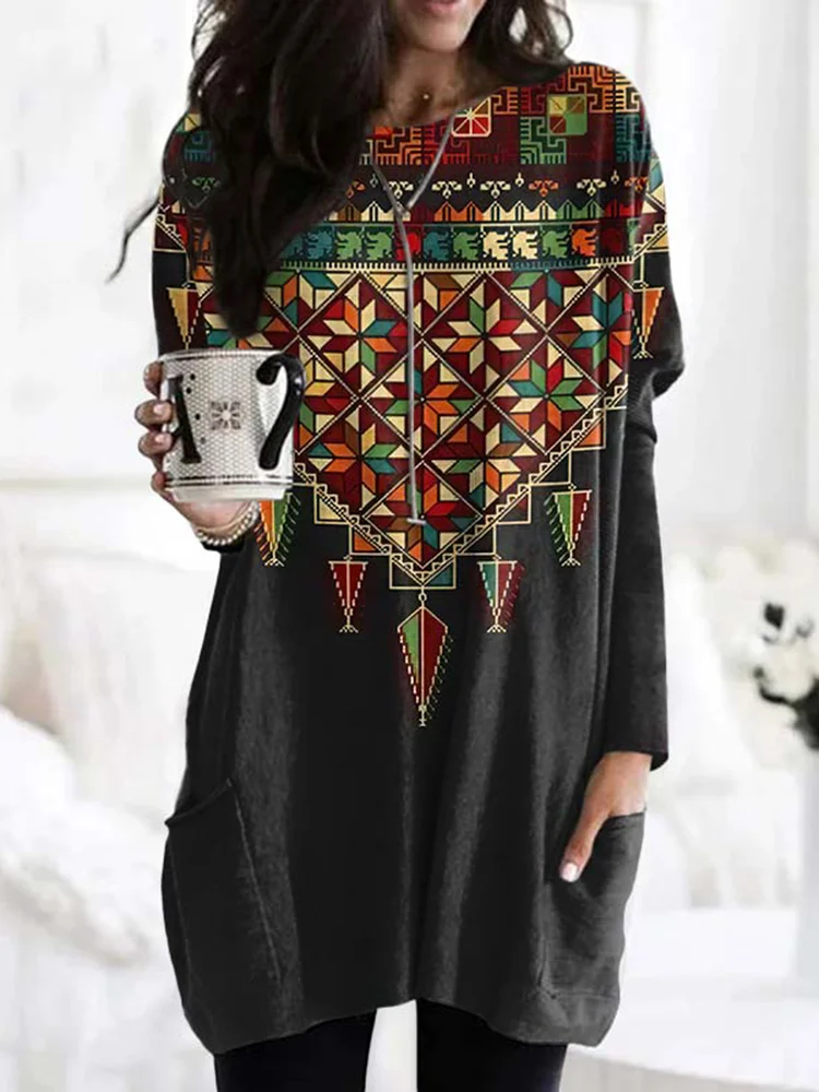 Be Freedom And Palestinian Inspired Pattern Pocket Comfy Tunic