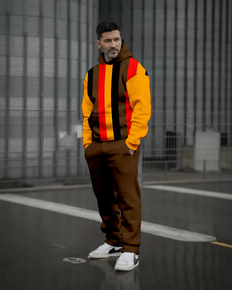 Men's Colorblock Printed Hoodie Set 197
