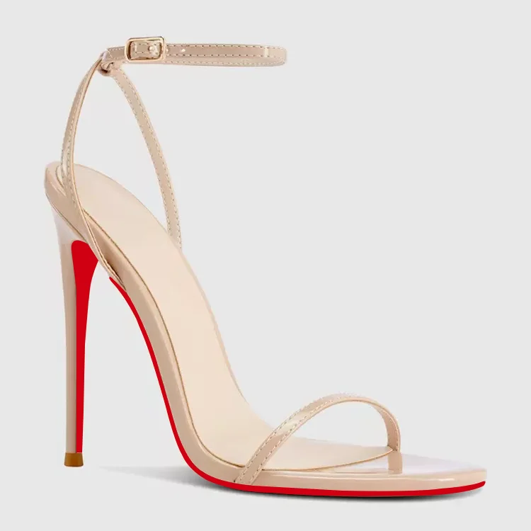 120mm Women's Red Bottom Diamonds Studded Straps Sandals High Heels Open Toe Stiletto Shoes -MERUMOTE