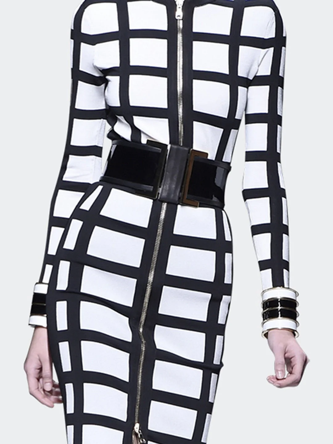 Checkered Color-block Elegant Midi Dress