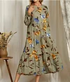 Printed Loose Large Swing Cotton Linen Dress