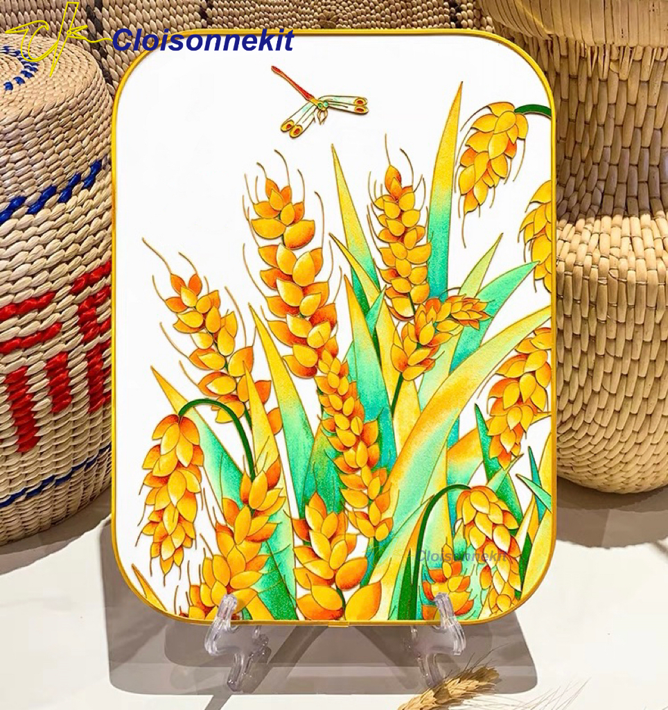 Dragonfly on Golden Wheat -Cloisonne Painting Art Kits - Cloisonnekit