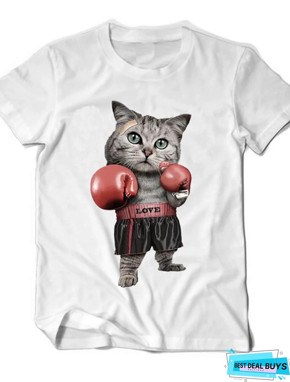 Men's Unisex Tee T-shirt 3D Print Cat Graphic Animal Print Short Sleeve Daily Tops 100% Cotton Basic Round Neck