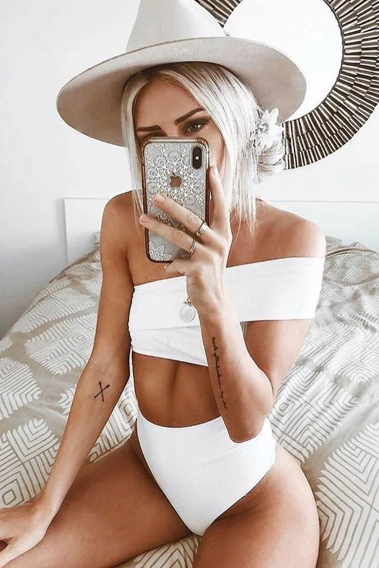 Ribbed High Leg High Waist One Shoulder Bikini Swimsuit - Two Piece Set-elleschic