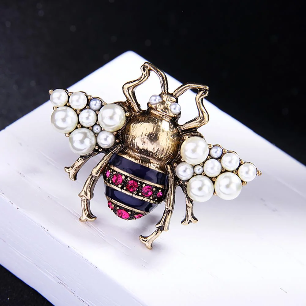 Stylish Pearl Studded Cute Bee Brooch Pins