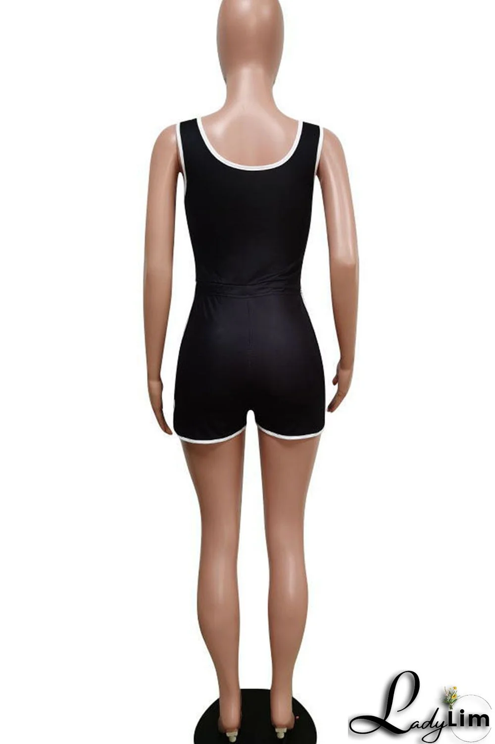 Black Casual Print Split Joint U Neck Straight Jumpsuits