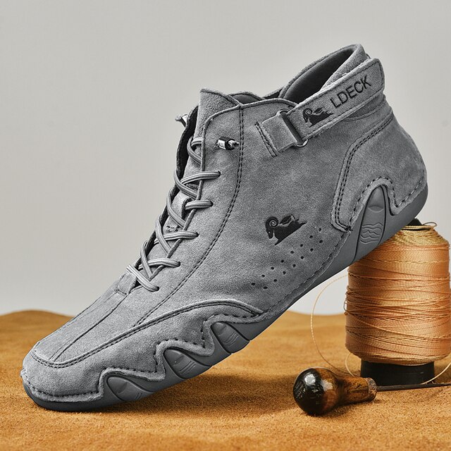 Men's Leather Suede High Top Lace-Up Hook Loop Outdoor Ankle Boots | ARKGET