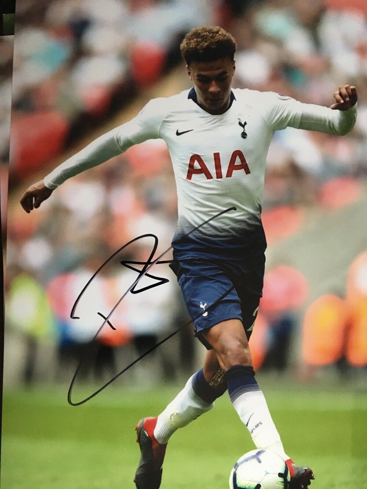 DELE ALLI - TOTTENHAM FOOTBALLER - AWESOME SIGNED COLOUR Photo Poster painting