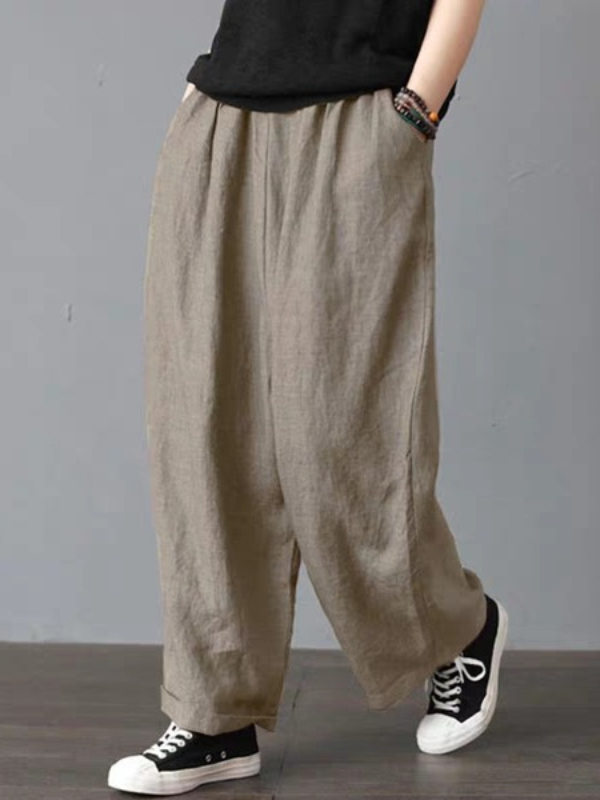 Ladies Cotton Linen Loose Wide Leg Pants