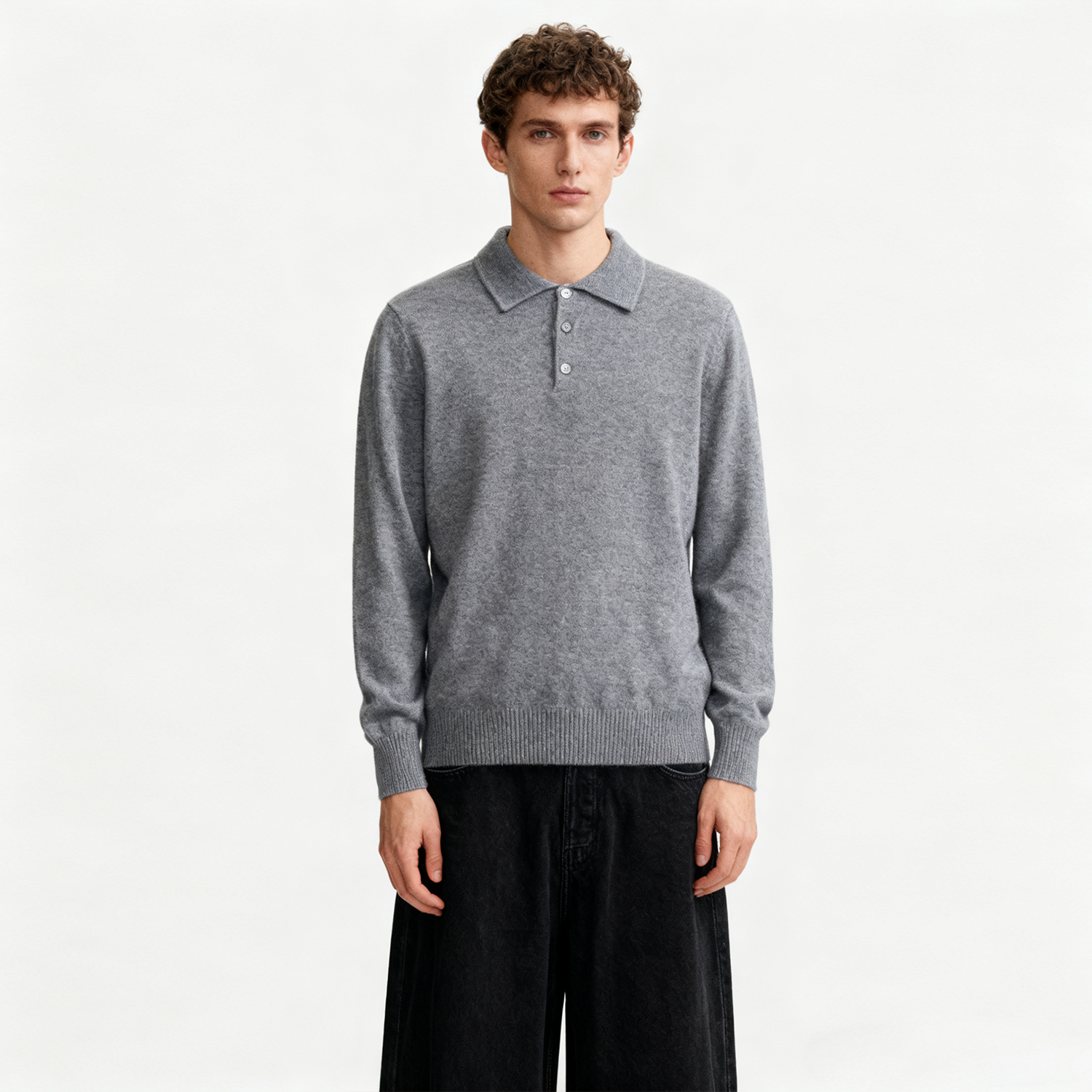 Men's Solid Cashmere Sweater Versatile Polo Knit REAL SILK LIFE