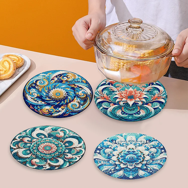 4 Pcs Mandala Acrylic Diamond Painted Placemat Eco-Friendly Placemat with  Holder