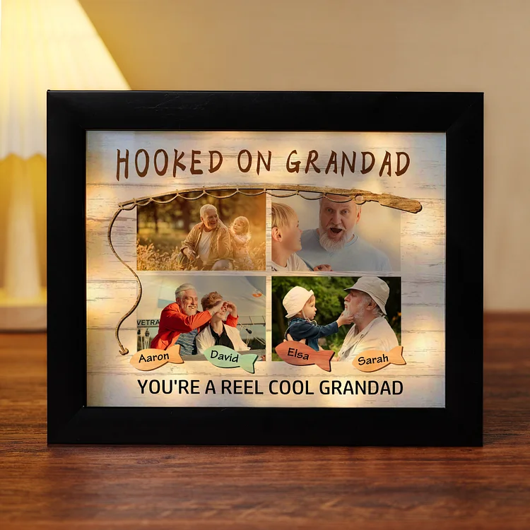 4 Names-Personalized Christmas Family Photo Frame with Family Member Names, Custom 4 Names And Photos With LED Lighting Bedroom Decoration Gift For Grandpa