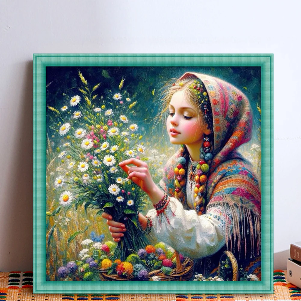 11CT Full Stamped Cross Stitch - Girl(Canvas|50*50CM)