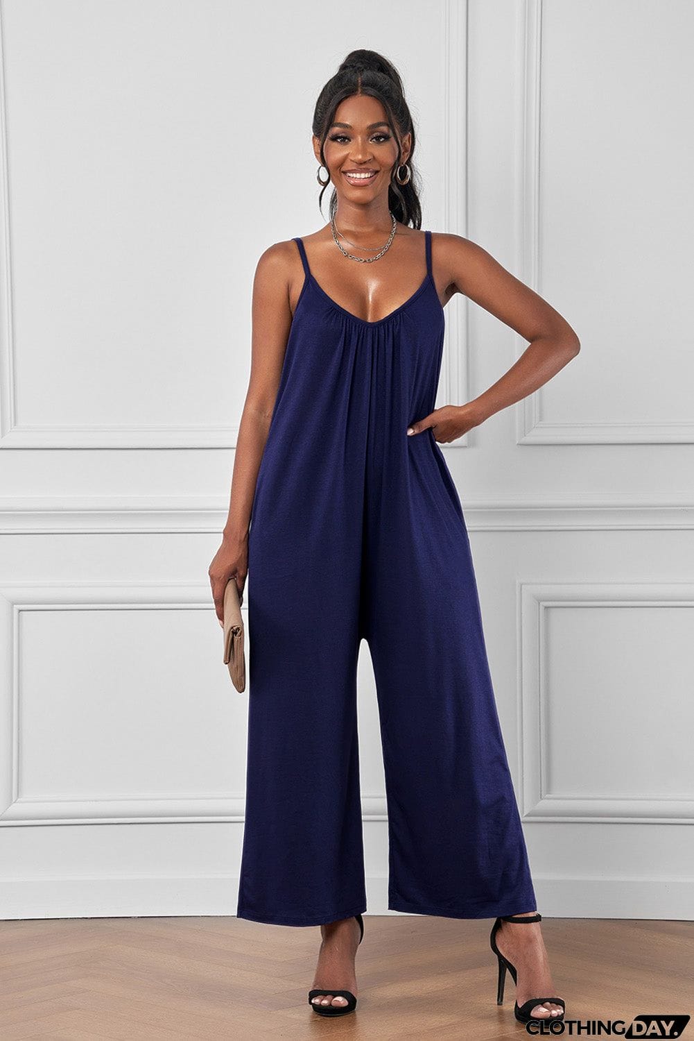 Spaghetti Straps Wide Leg Pocketed Jumpsuits