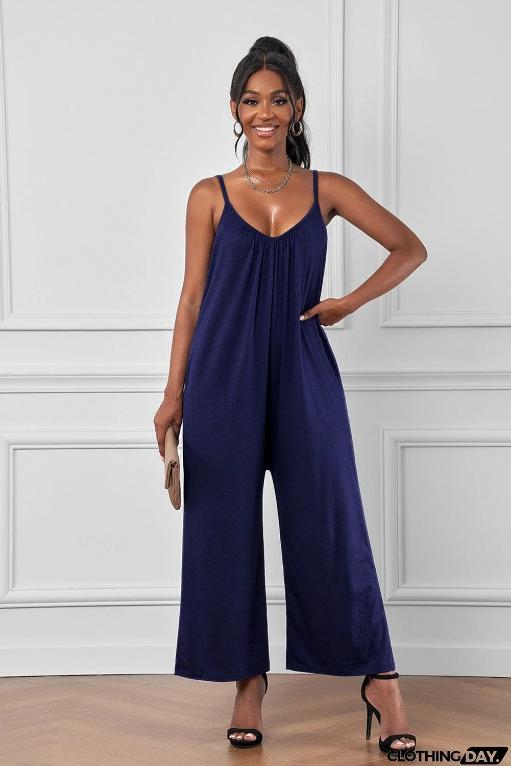 Spaghetti Straps Wide Leg Pocketed Jumpsuits