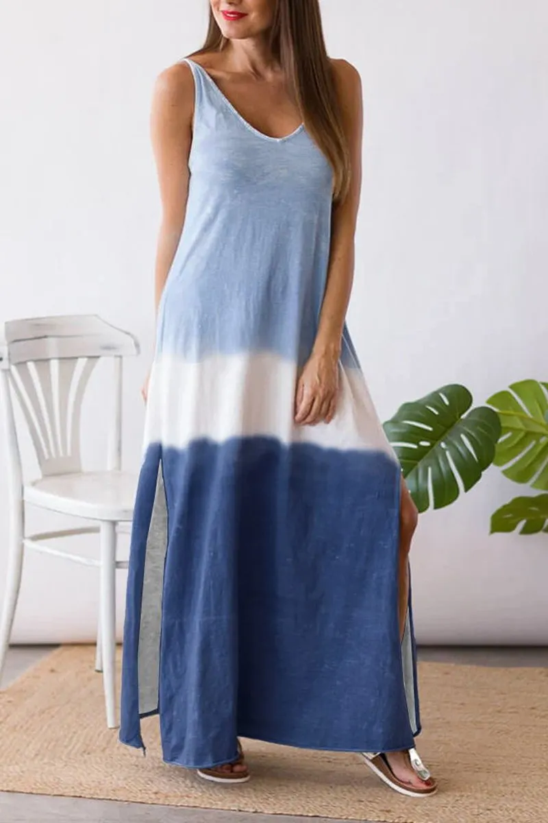 Gradient Color Slit Sleeveless Maxi Dress