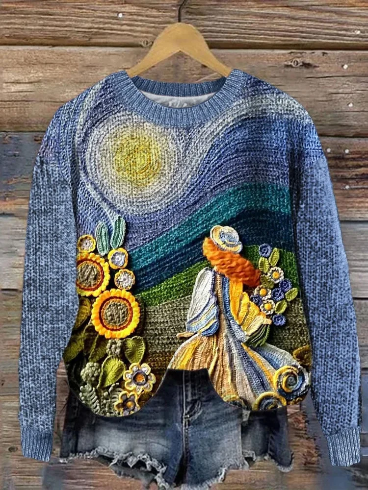 Women's Girl in Flower Field Art Print Sweatshirt