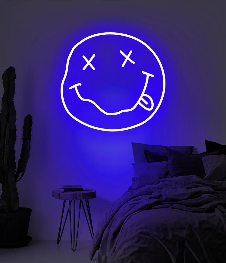 Smiley Face Neon Sign Nirvana LED Neon Light Sign for Wall Smile Face Bedroom Decor Funky Room Decor Party Decor Aesthetic