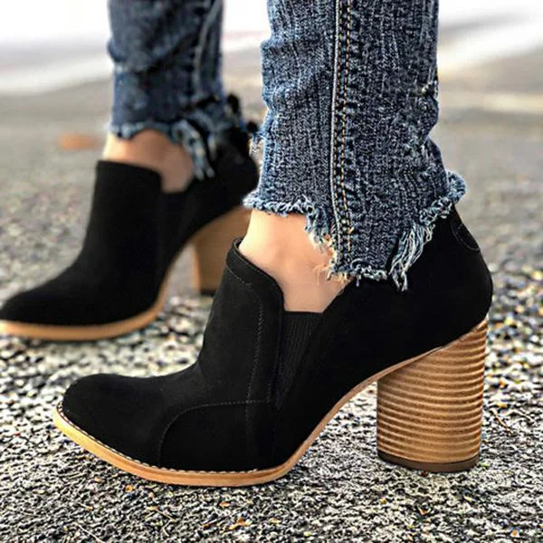 Elegant Slip On Chunky Heel Ankle Boots