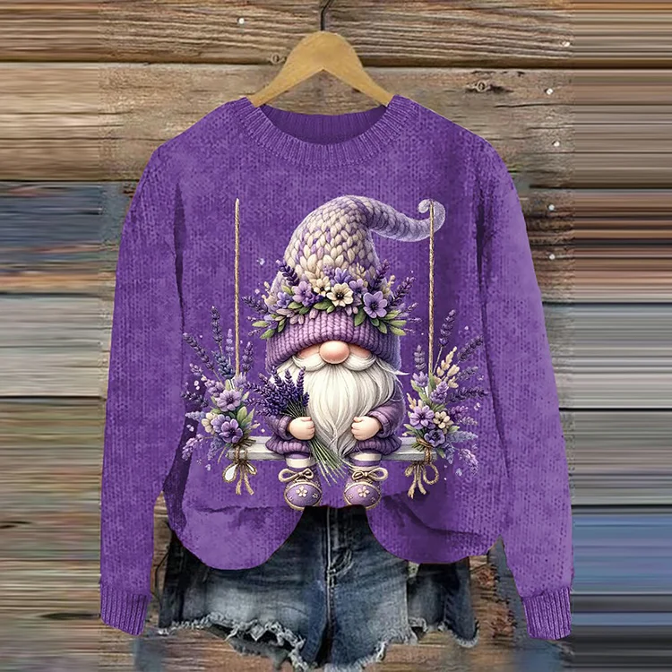 VChics Women's Alzheimer Purple Floral Gnome Sweater