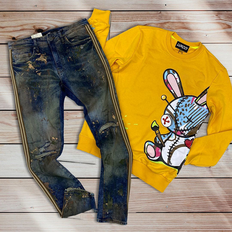 Yellow Rabbit Drawing Print Sports Streetwear Sweatshirt