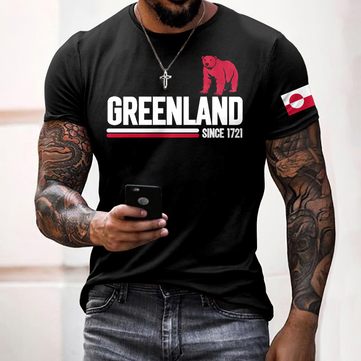 Men's Greenland Print Round Neck Short Sleeve Casual T-shirt artswardrobe