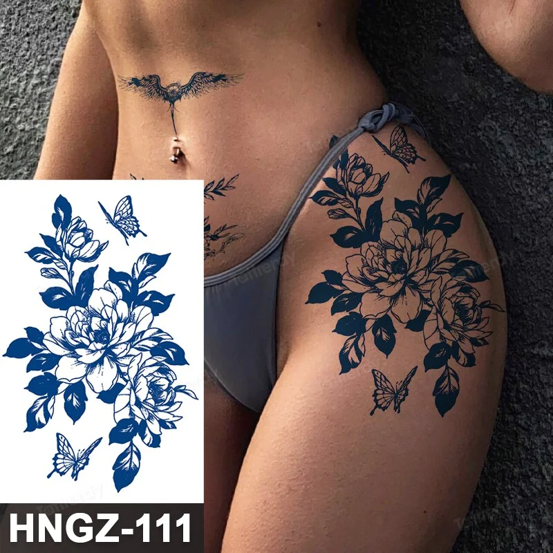 Juice Ink Tattoo Flower Rose Leaf Waterproof Temporary Bird Snake Sexy Body Arm Leg Henna Tattoo Fashion Big Fake Sleeve Sticker