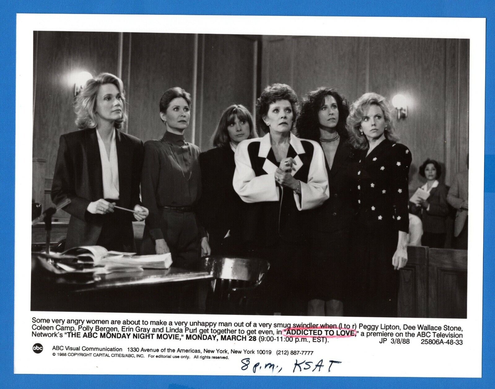 PEGGY LIPTON DEE WALLACE STONE ERIN GRAY 7x9 Vintage Photo Poster painting ADDICTED TO LOVE 1988