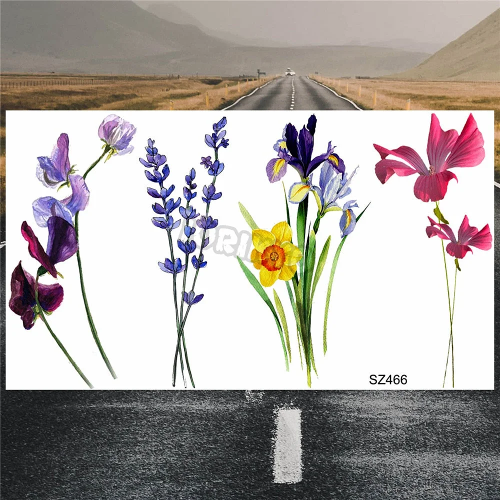 Colorful Hummingbird Small Temporary Tattoos For Women Girls Lavender Plum Blossom Fake Tattoo Sticker Wedding Neck Tatoos Ear