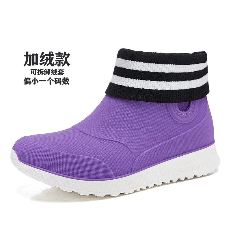 Ankle Rain Shoes Women Waterproof Water Shoes Ankle Pvc Rainboots New Female Fashion Solid Fishing Boots Slip On Winter Cotton