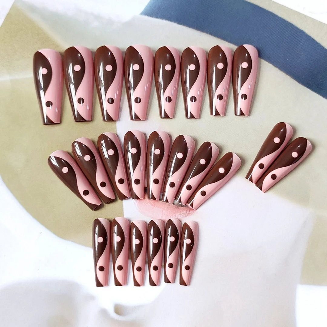 Coffin Fake Nails Detachable Black White French False Nails Press On Nails Long Fingernail Decal Faux Ballerina Nail Art Tips-Nail Inspo