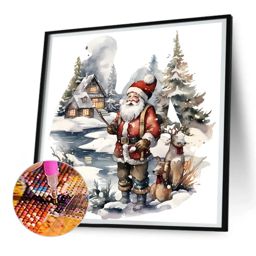 Diamond Painting - Full Round Drill - Santa in The Snow(Canvas|30*30cm)