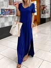 Loose Split-Side Short Sleeves Maxi Dress
