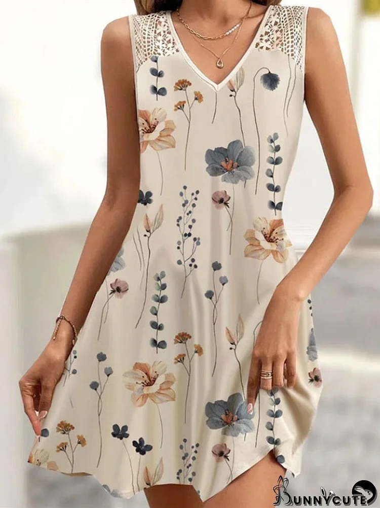 Women's Short Sleeve V Neck Floral Printed Casual Midi Dress