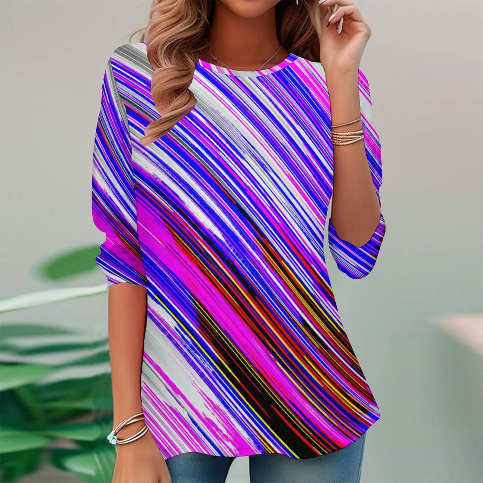 Women Long Sleeve V-neck Graphic Floral Printed Top